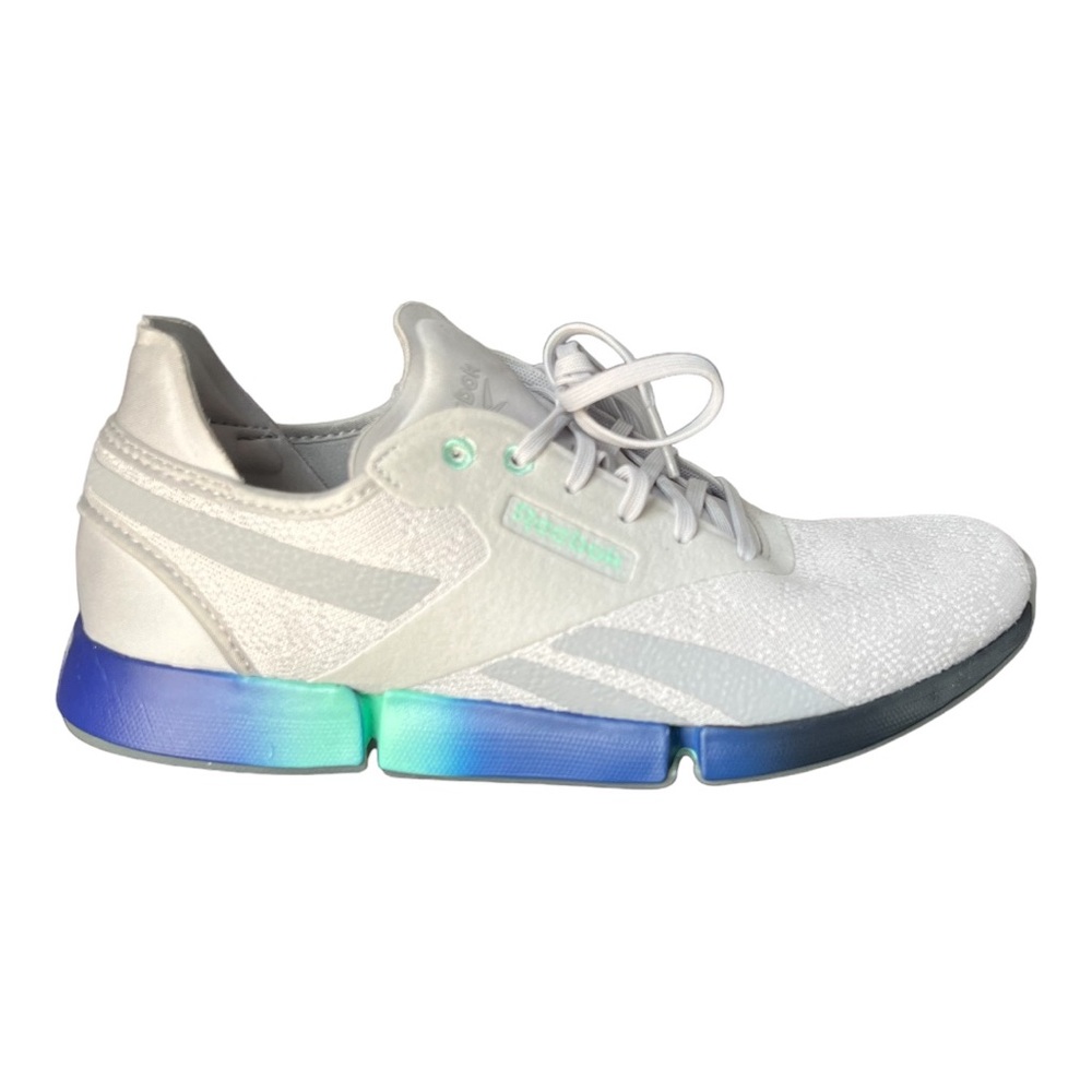 Reebok White Knit Athletic Sneakers with Blue-Green Ombre Sole